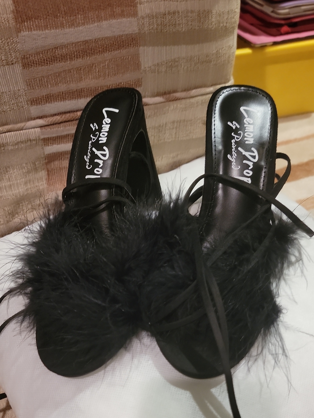 Lemon Drop By Privileged Black Feather Slip-On Heels